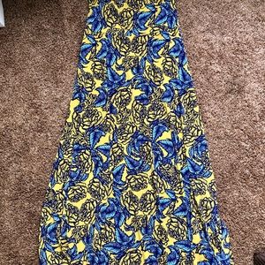 LuLaRoe Blue and Green Floral Maxi Dress, Size Lg